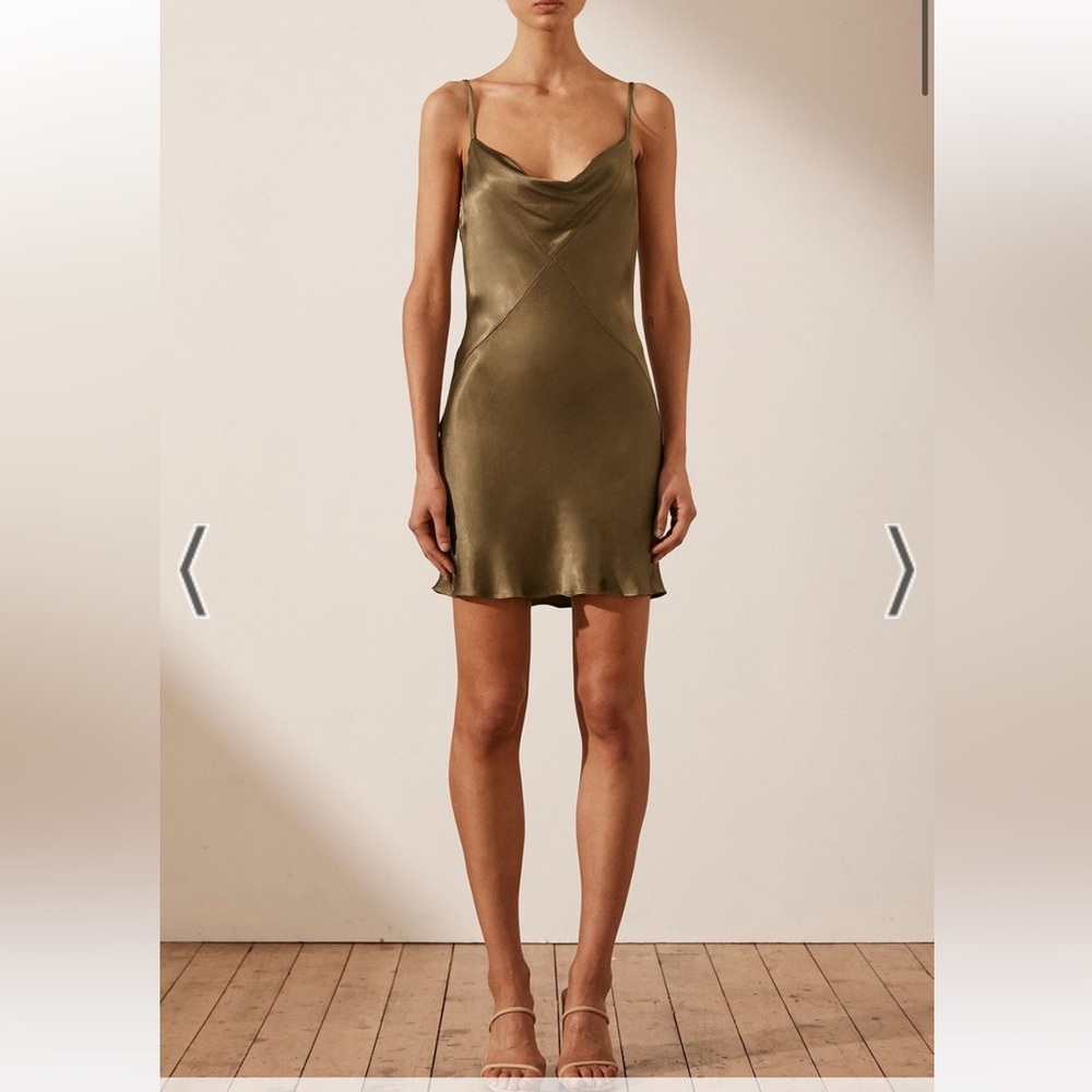 Shona Joy Olive Satin Slip Mini Dress